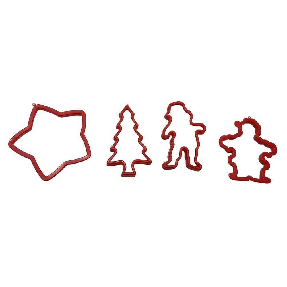Red Christmas Cookie Cutters Star Tree Santa Claus Set Baking Fun Set of 4